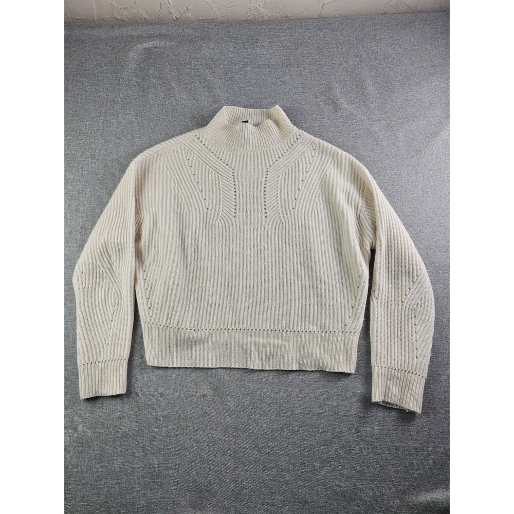 Aqua Cashmere Sweater Womens Medium White Novelty Stitch Mock Neck Pullover